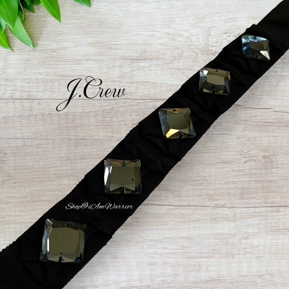 J.Crew Vintage Black Grosgrain Ribbon Belt w/ Smoky Crystal Squares @iamwarrior - Picture 4 of 9